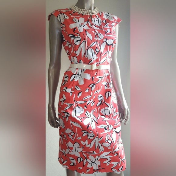 $2,400 NEW OSCAR DE LA RENTA STUNNING CORAL RED FLORAL RUNWAY BOW BAG DRESS 12 - Picture 2 of 10